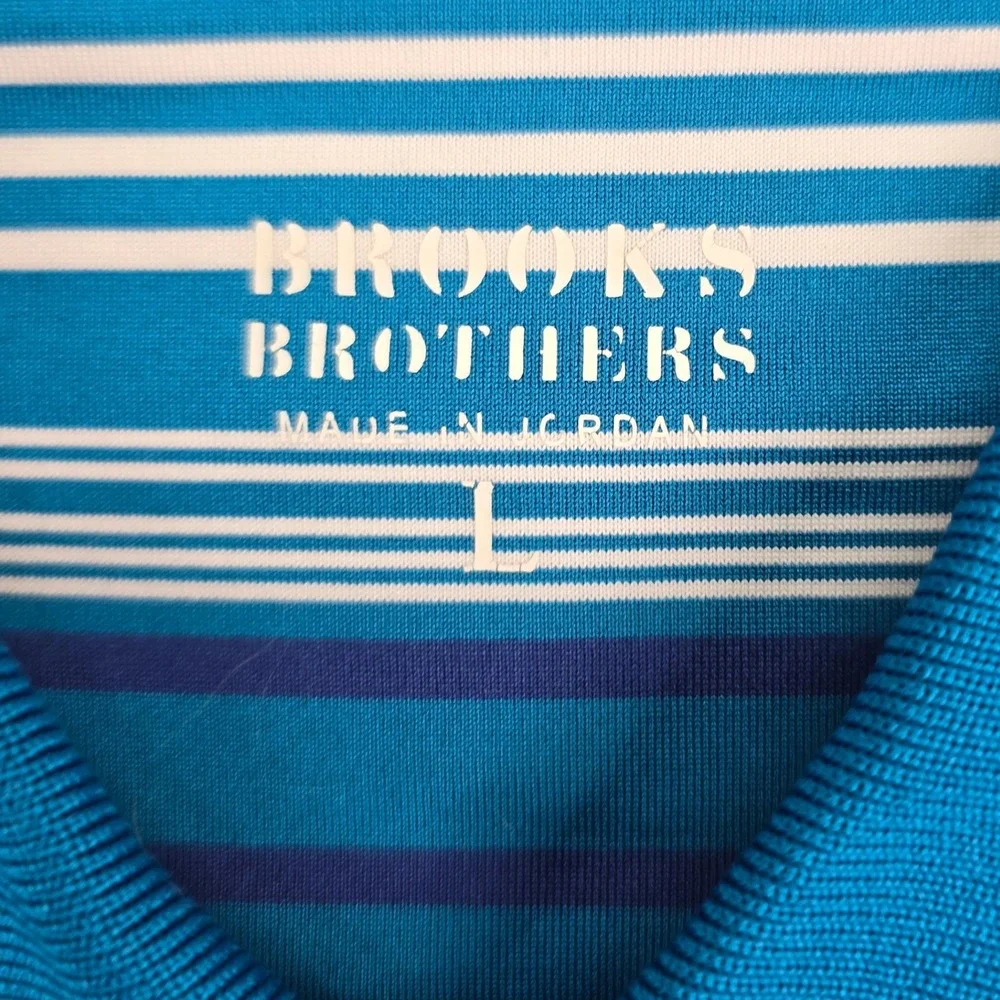 Brooks Brothers Performance Polo Shirt Mens Large Blue Striped Golf Short Sleeve